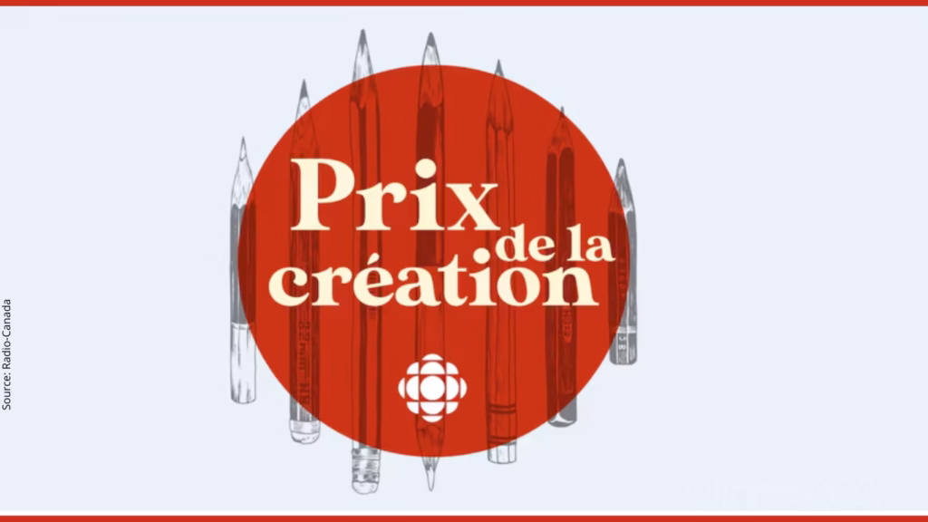 logo du prix création de la Radio Canada en rouge et blanc